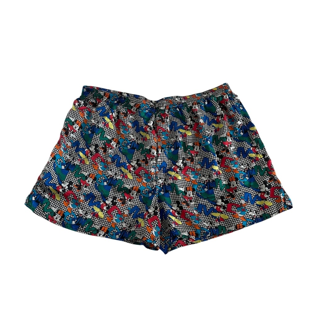 Vintage Mickey Unlimited 100% Silk Shorts XL Houndstooth Disney Characters 90s
